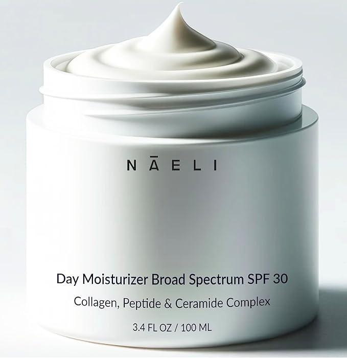 NAELI Face Moisturizer with SPF 30, Anti Aging Collagen & Peptide Cream, Reduces Wrinkles - Lightweight Skin Hydration with Hyaluronic Acid, Paraben Free & Non-Comedogenic Sunscreen, 3.4 oz