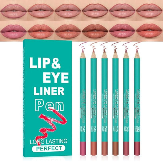 6 Pcs Ultra Silky Lip Liner Lipstick Pencils Set for Shaping & Sculpting Lips, Creamy Matte Velvet Pigmented Crayon (6Pcs-Matte Creamy Smoothly-A, Pack of 1)