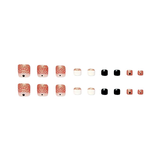 24Pcs Halloween Orange Glitter French Tips Press on Toenails Short Square Fake Toe Nails with Rhinestones White Spider Web Designs False Toenail Black Orange Halloween Acrylic Toenail for Women