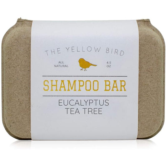 The Yellow Bird Eucalyptus Tea Tree Shampoo Bar. All Natural & Organic Ingredients. Sulfate Free, Detergent Free, Color Safe, and Silicone Free. Vegan, Plastic Free, Zero Waste Shampoo Soap