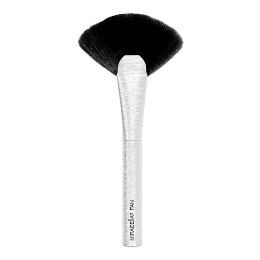 Mirabella Fan Brush, Premium Professional Makeup Brush Collection, Cruelty-Free Synthetic Bristle Brush with Hand-Sculpted Brushed Aluminum Handle, Luxury Blending Brush for Makeup
