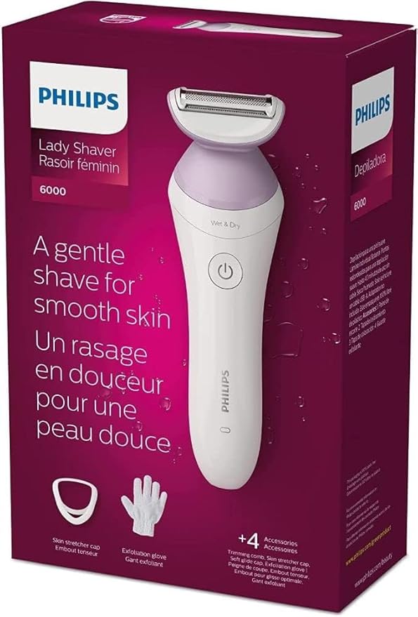Philips Beauty Lady Electric Shaver Series 6000, Cordless with 4 Accessories, BRL136/00, White