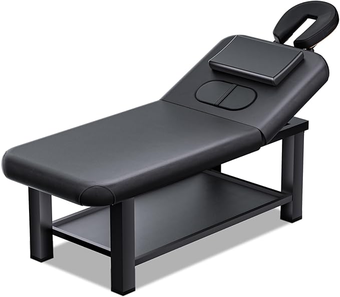 Adjustable Backrest Massage Table for Esthetician, Heavy Duty Professional Massage Bed with Steel Base for Spa Treatment, Salon, Physical Therapy, Facial, Tattoo and Beauty (Black, 74.8"*31.5"*25.6")