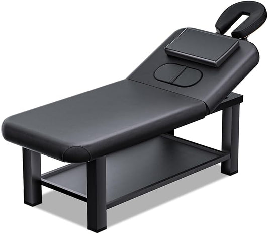 Adjustable Backrest Massage Table for Esthetician, Heavy Duty Professional Massage Bed with Steel Base for Spa Treatment, Salon, Physical Therapy, Facial, Tattoo and Beauty (Black, 74.8"*31.5"*25.6")