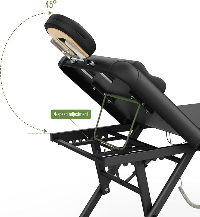 pouseayar Adjustable Massage Table with Face Pillow & Headrest, Sturdy and Solid, Silent and Easy to Adjust - Adjustable Backrest, Electric Leg Lifting, Black