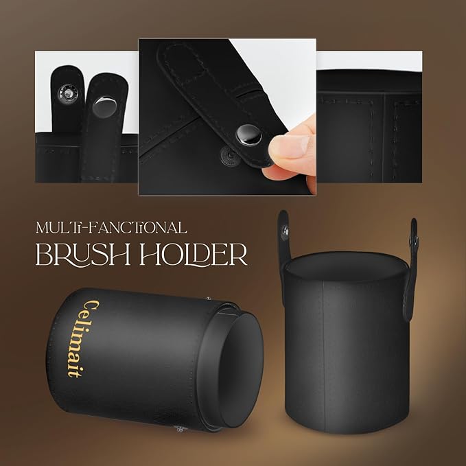 Makeup Brushes Set 12 Piece Professional & Beginner Friendly, Soft Synthetic Bristles for Face Eyeshadow Blending, Easy to Clean Travel Ready with Case, Ergonomic Wooden Handle (Dark Black)