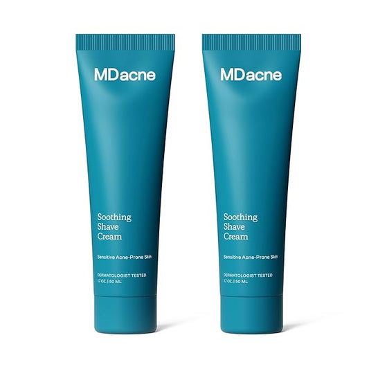 MDacne Shaving Cream for Acne-Prone Skin, 2-Pack - Oil-Free, Eliminates Razor Burn, Cuts & Infections - Reduce Skin Irritation & Prevent Shave Bumps & Nicks - Vegan, Paraben-Free & Cruelty-Free
