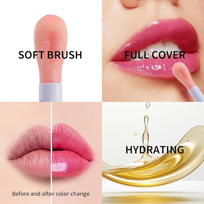 Shimmering Magic PH Color Changing、Hydrating Lip Glow Oil, Plumping Lip Gloss, Moisturizing Lip Oil Gloss, Transparent Moisturizing Lip Balm, Natural Lip Plumper(01 STRAWBERRY BOMB)