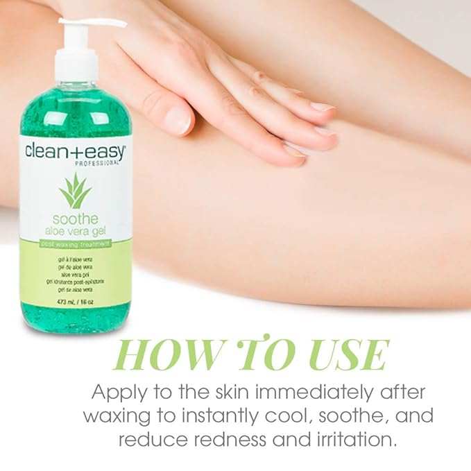 Clean + Easy Soothe Aloe Vera Gel Post Waxing Treatment, Calms and Soothes Irritated Skin After Waxing, Non-greasy and Gets Rid Of Excess Wax Residue, 16 oz