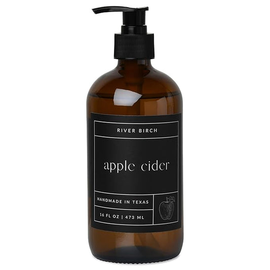 River Birch Apple Cider Scented Natural Hand Soap - Handmade Soap - Moisturizing Hand Wash with Amber Glass Dispenser - Luxury Scented Hydrating Hand Soap - Vegan and Non-Toxic - 16 Fl Oz
