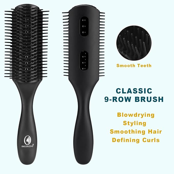 BRUSHZOO Hair Brush Set, Detangler Brush for Women Men Kid Detangling Styling Massaging, Curly Hair Brush for 3/4abc Wet Dry Hair (Black)
