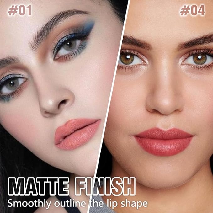 2Pcs Matte Lipstick Crayon Set for Women, 24 Hour Rose Pink Ruby Red Lipstick Lip Liner Pencil Long Lasting Waterproof Smudge Proof, Neutral lip liner marker Easy Application Full Coverage