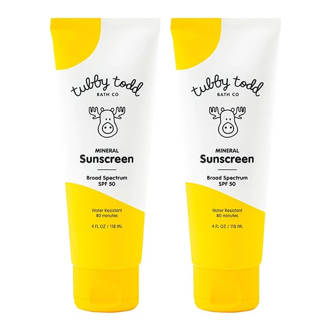 TUBBY TODD Mineral Sunscreen SPF 50 - Broad Spectrum Sunscreen Lotion for Kids - Water-Resistant for 80 Minutes - Safe for Sensitive Skin - Non-Greasy Feel - 2 Pack, 4 Fl Oz