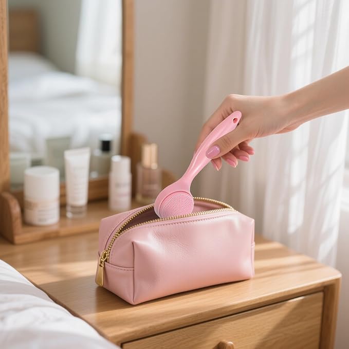 2 Pack Silicone Face Scrubber Exfoliating Brush, Manual Handheld Facial Cleansing Brush Blackhead Scrubber, Soft Bristles Waterproof for Face Skincare (Round-Pink)