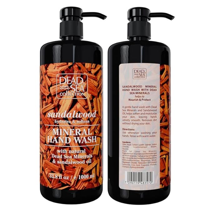 Hand Soap Pump Sandalwood - Moisturizing Hand Wash Liquid with Dead Sea Minerals and Sandalwood Oil - Hydrates and Softens - Dead Sea Collection - Pack of 2 (33.8 Fl Oz Each) - 67.6 Fl Oz Total