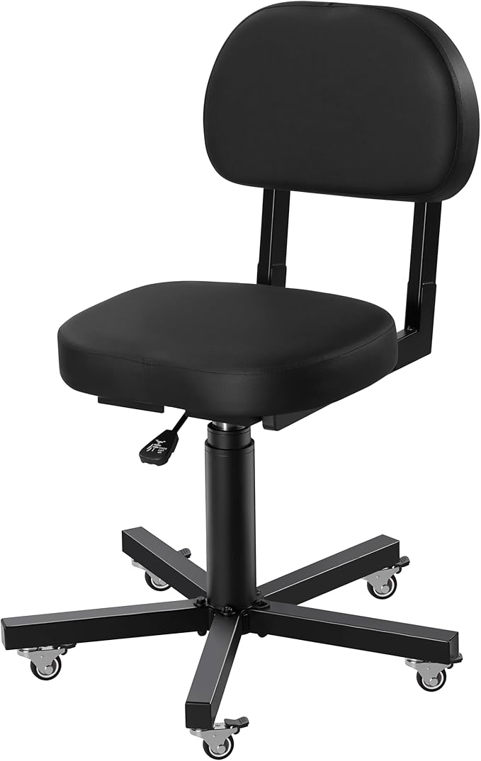 Poarmeey Rolling Stool with Back Support Tattoo Chair for Artist Salon Black Adjuestable Swivel Stool with Backrest for Work Spa Shop Home Massage Use
