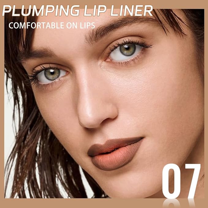 Saddle Brown Matte Lip Liner Pencil, Plump Lip Liners Long-Lasting Creamy Formula, With Silicone Smudger for Define Contours & Sculpting Lip, Waterproof Non-Staining Crayon Lip Liner 07#