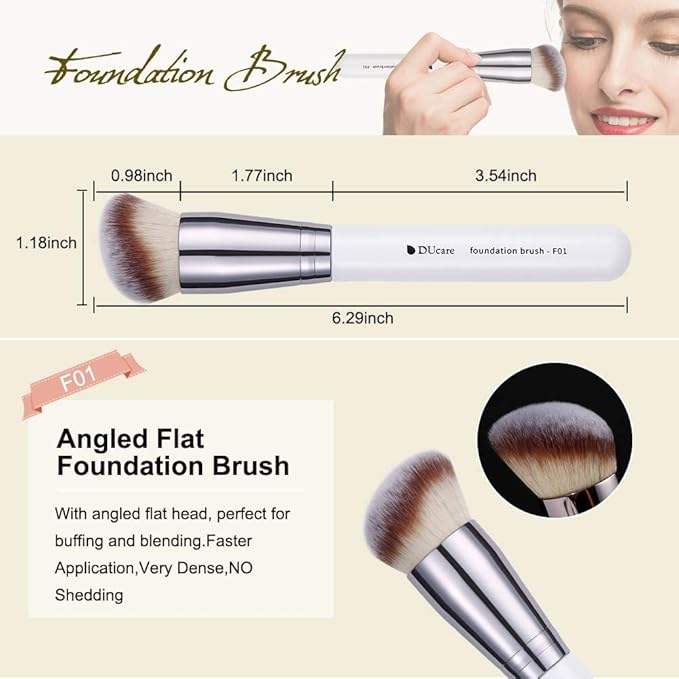 DUcare Makeup Brushes 3Pcs Foundation Contour Bronzer Brush,Concealer Brush,Blusher Powder Brush, Face Kabuki Travel Buffing Stippling Liquid Blending Makeup brush set White