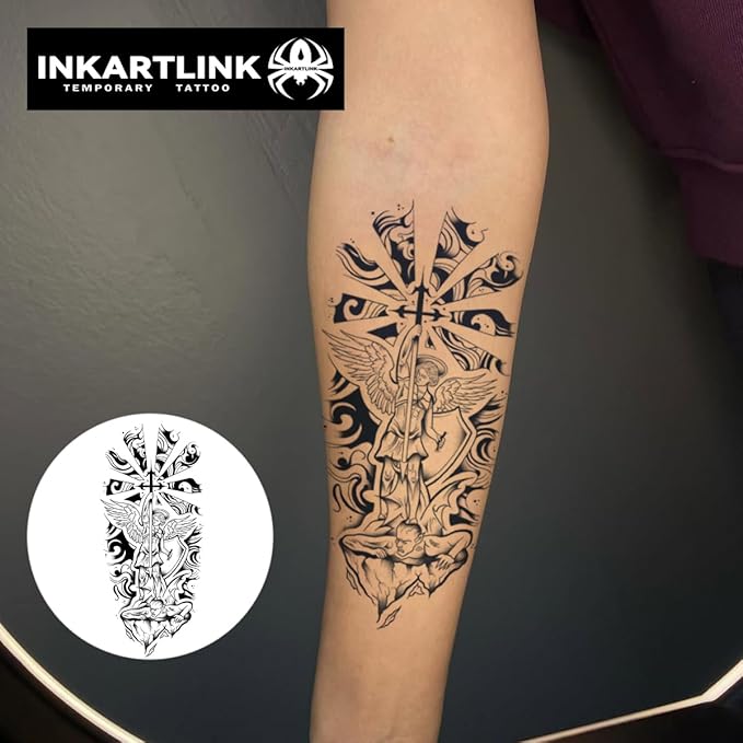 INKARTLINK Semi Permanent Tattoo, party tattoo, beautiful and realistic design, fun tattoo experience, cruelty-free, non-reflective, waterproof (Angel of Justice)