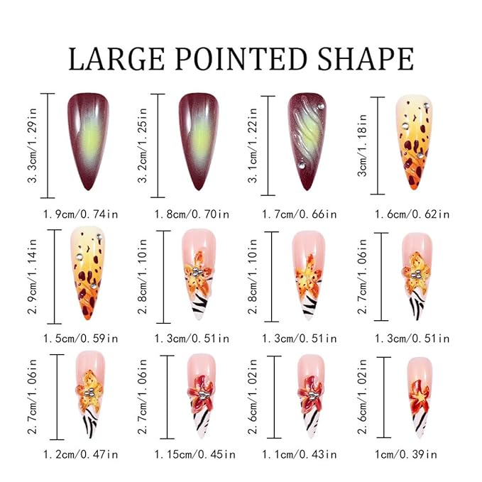 Long Almond Press on Nails Zebra Artistic Party Fake Nails Floral Leopard Stick on Nail for Women 24pcs