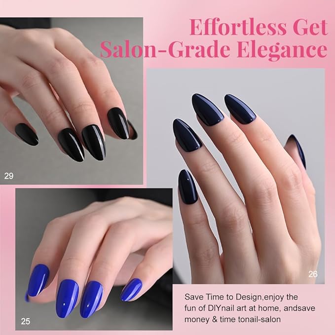 evpct 6 Colors Glossy Press on Nails Short Almond for Women, Glossy Fake Nail with Glue Salon Quality Reusable Stick on Nails In 15 Sizes 180Pcs Full Cover False Nail Soft Gel Set Kit for Gift, Set03