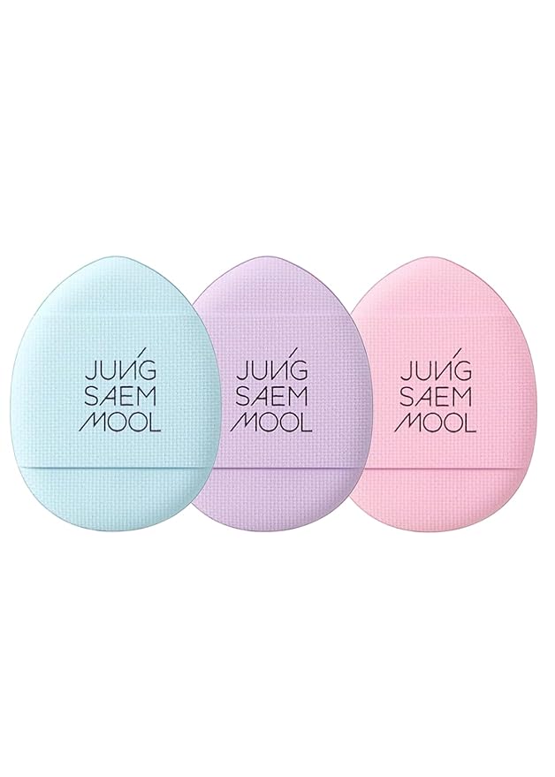 JUNG SAEM MOOL Skinny Tap Puff 3pcs Macaron Edition, Mini Precision Puff for Concealer and Touch-Up, Ultra-Slim Fitting Makeup Sponge for Seamless Coverage Around Nose Eyes Lips, Korean Beauty Tool
