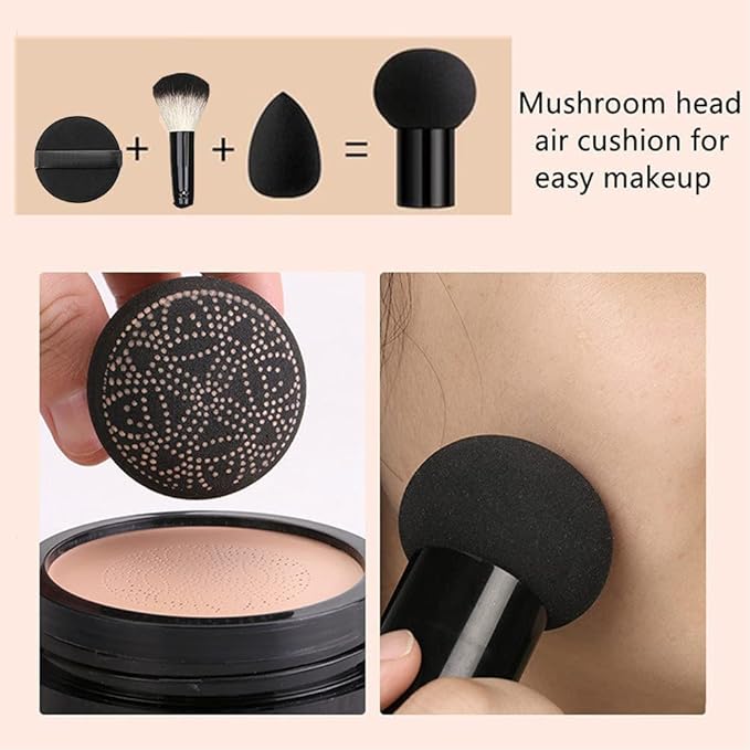 Mushroom Head Air Cushion BB Cream, Concealer Lasting Nude Makeup Moisturizing Pigment CC Liquid Foundation, Even Skin Tone Makeup Base Primer-Natural 1Pack