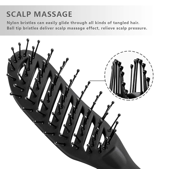 Curved Vent Brush for Blow Drying Styling & Solon Detangling Wet Hair Brush for Long Thick Thin Curly Natural Hair (Black)