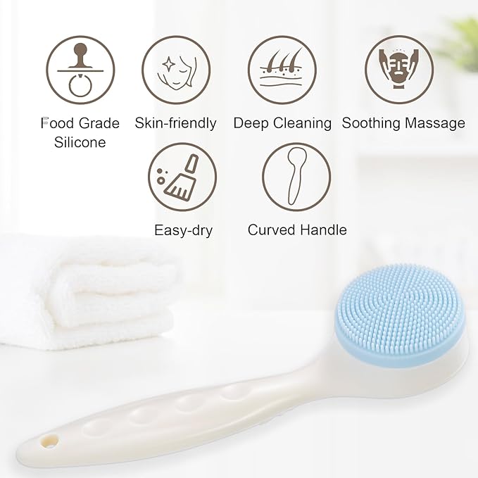 2 Pack Silicone Face Scrubber Exfoliating Brush, Manual Handheld Facial Cleansing Brush Blackhead Scrubber, Soft Bristles Waterproof for Face Skincare (Round-Blue Head+Pink Head)