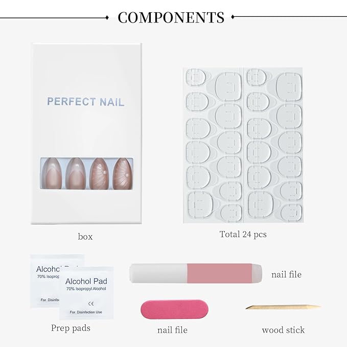 3D Pearl French Press On Nails Almond Medium Nude Pink & White Acrylic Fake Nails with Sculpted Design, Reusable Stick On Nails for Women, 24PCS with Glue and Full Manicure Kit