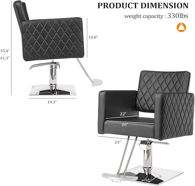 Salon Chair for Hair Stylist Wide Seat, Hydraulic Barber Chair with Aluminium Alloy Footrest, Black Hair Salon Chair Styling Heavy Duty, Beauty Spa Cosmetology Shampoo Hairdressing Equipment