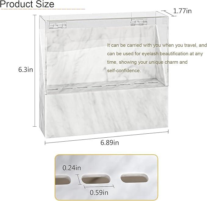 8 Holes Dust-proof Eyelash Tweezers Holder Case Acrylic Marble Tweezer Stand Display Organizer with Cover for Lash Extensions (white)