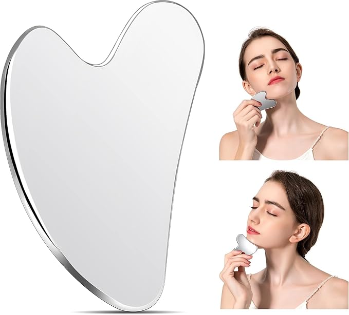Stainless Steel Gua Sha Facial Tools, Tighten Skin Massage Guasha Beauty Tool, Metal Guasha Tool for Face, Face Massager Tool for Body Eyes Neck (Silver)