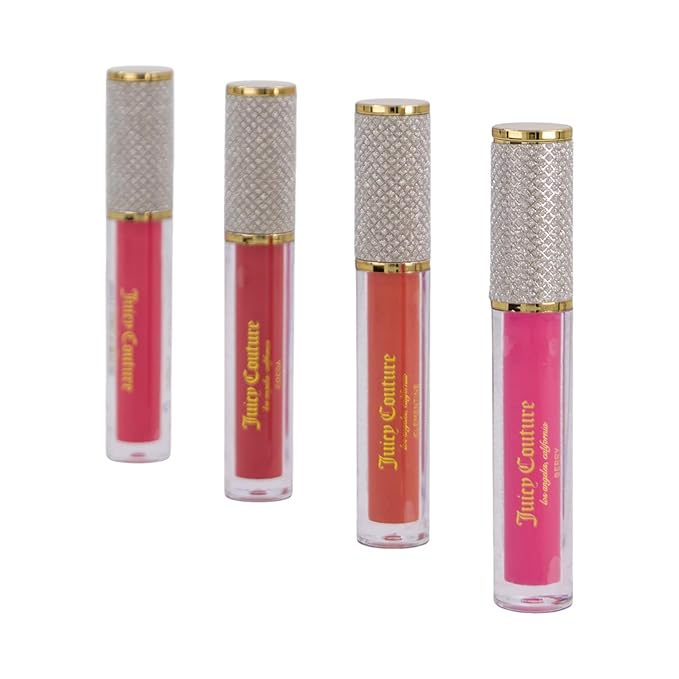 Juicy Couture 4 Pack Luxurious Lip Gloss Set – Berry, Cocoa, Clementine, & Watermelon