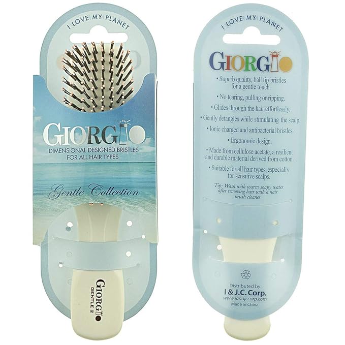 Giorgio Gentle Detangler Hair Brush - Dual Length Bristles, Scalp Massager and Travel Brush for Fine to Thick Hair, Wet or Dry