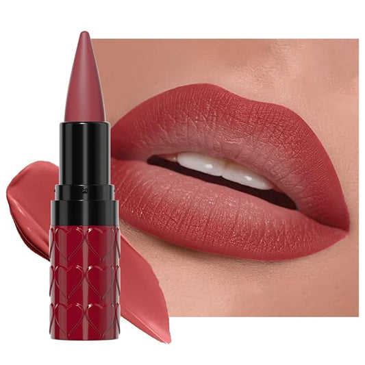 Dark Red Gradient Matte Lipstick Crayon Lip Liner pencil,Crayon Form and Cone Tip 2-in-1 Lip Liner and Lipstick Lip Combo Set Achieve Flawless Contour Gradual Ombre Effect lip Pencil for Old Women