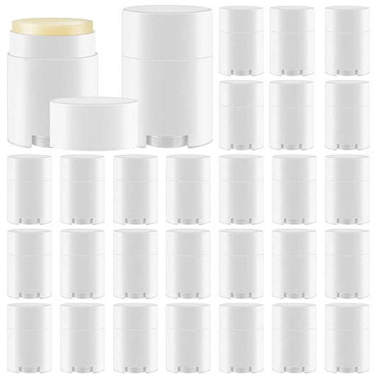 30 Pack 30ml/1oz Empty Deodorant Containers, Bottom Filling, White Plastic Oval Refillable Deodorant Containers Twist up Oval Lip Balm Tube for DIY Deodorants Lipstick Crayon Lotion