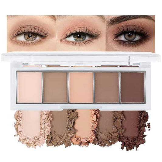 5 Colors Matte Eyeshadow Makeup Palette,Nude Pink Light Dark Brown Taupe Highly Pigmented Natural Neutral Eye Shadow Palette,Long Lasting Waterproof Naturing-Looking Women Girls Eye Shadow,Blendable