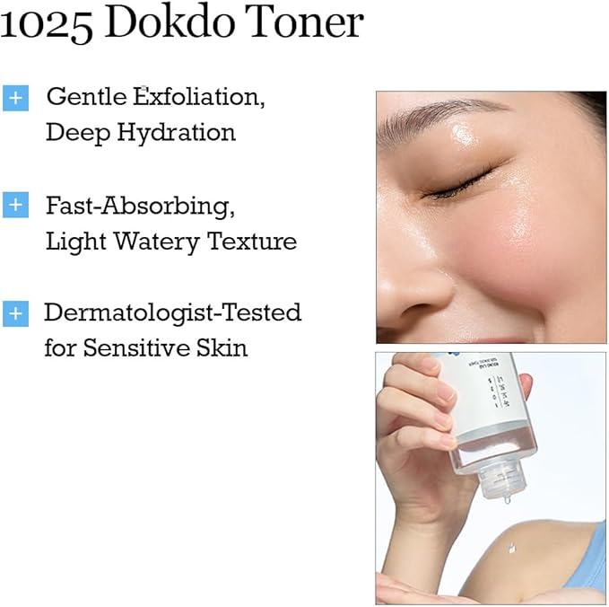 ROUND LAB 1025 Dokdo Toner 6.76 Fl Oz, Oil Control and Reduces Excess Sebum, Gentle Exfoliating Facial Toner, Deep Sea Water for Moisturization, Soft Finish Without Stickiness, Korean Skin Care