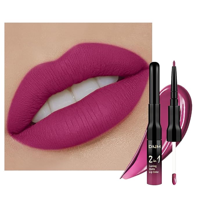 evpct 1Pcs Rose Matte Lip Liner and Liquid Lipstick Stain Makeup Set for Women, Rose Red Plum Long Lasting Smudge Proof Lipstick, 37#
