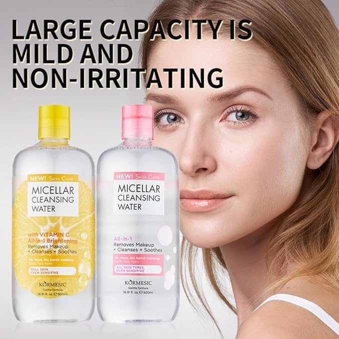 Face Cleanser & Makeup Remover For Eye, Lip & Face Makeup, Micellar Cleansing Water, Gentle Hydrating Formula For All Skin Types - 16.9 Fl Oz