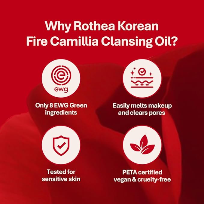 Rothea Holiday Edition - Korean Fire Camellia Cleansing Oil – Gentle Oil Cleanser for Face & Makeup, Blackhead Remover, Korean Skin Care, 6.76 fl oz / 200ml