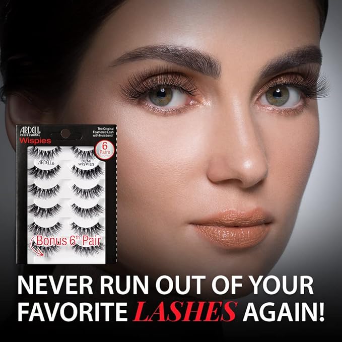 Ardell Demi Wispies False Eyelashes Multipack – Natural Lashes Wispy with Invisiband for Lightweight Comfort, 6 Pairs x 2 Pack