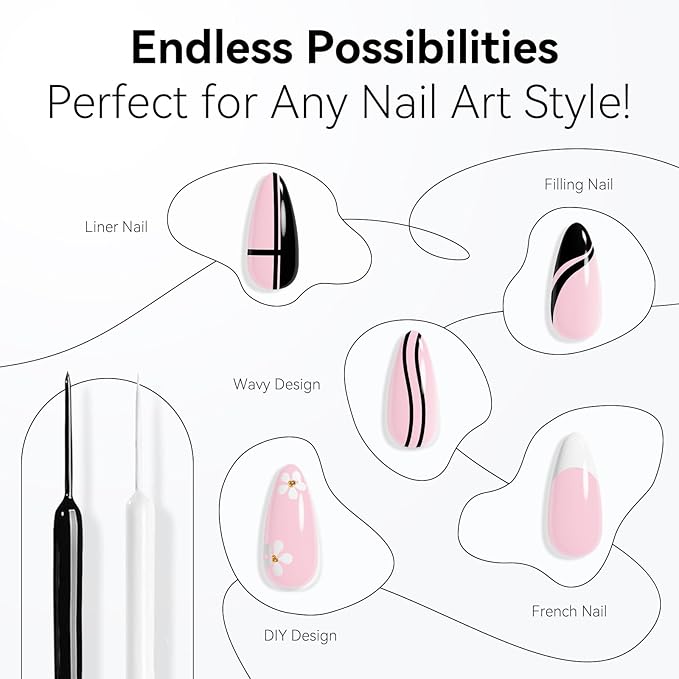 Makartt Gel Nail Polish Liner Set 8ML 2 Colors White and Black for French Nail Art French Tips Swirls DIY Manicure Soak Off UV Curing with Thin Brush