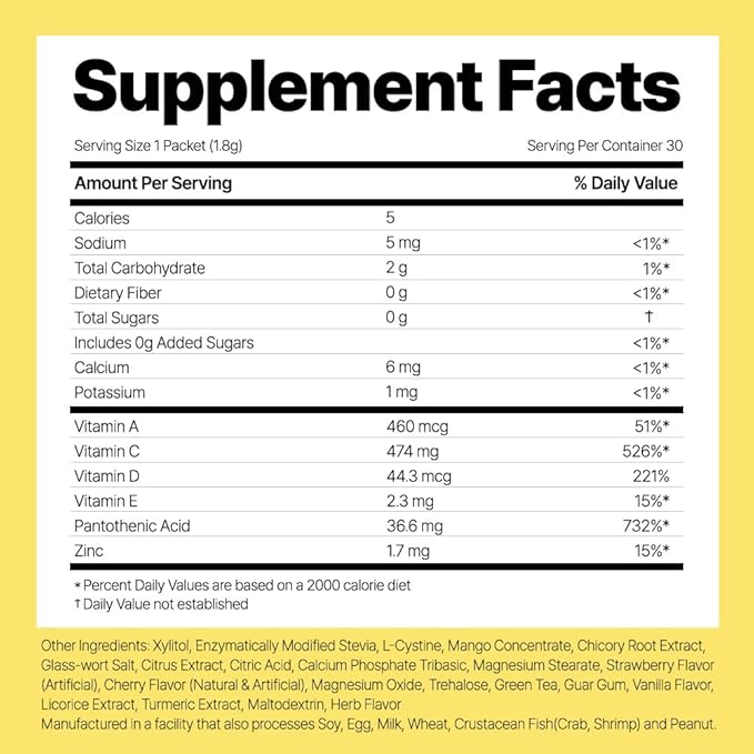 VITALBEAUTIE Super RetinolC (Powder, Skincare Supplement) - Retinol, Vitamin A, C, D, E, Pantothenic Acid, Zinc, L-Cysteine for Skin Radiance and Tone Vegan Authorized AMOREPACIFIC - 30 Packets