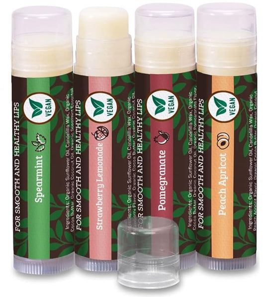 Earth's Daughter Vegan Lip Balm Stocking Stuffers 4-pack, Beeswax Free Lip Balm, Natural, Organic Flavors - Assorted Flavors, Plant Based Vegan Chapstick, Moisturizer