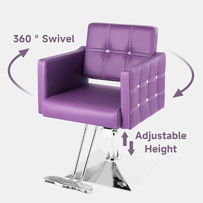 Purple Hair Salon Chair, Styling Chair for Stylist, Barber Chair for Home, Height Adjustable Hydraulic Pump, Multifunctional Hairderss Braider Chair for Women(Purple)