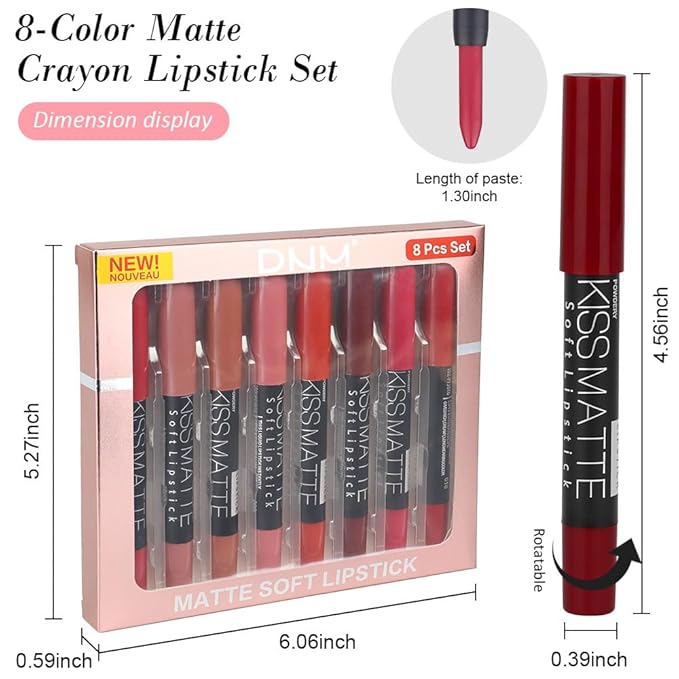 evpct 8Pcs Matte Lipstick and Lip Crayon Lip Liner Pencil Pen Set for Women Dark Ruby Deep Red Nude Beige Chestnut Brown Mauve Plum Purple Wine Red Matte Lip Liner Crayon and Liquid Lipstick 03