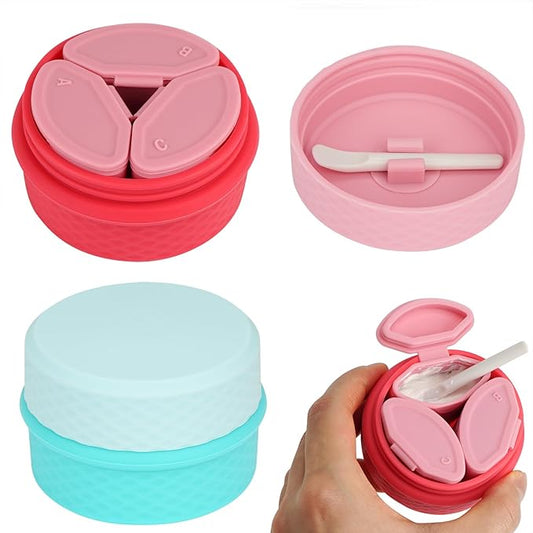 2 Pack Silicone Makeup Containers, Leak-Proof Travel Cosmetic Jars for Creams with Lid, Travel Essentials Accessories for Toiletries (Blue, Pink)