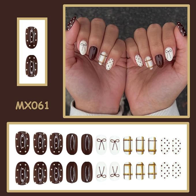 Red Press on Nails Polka Dots Fake Nails Short Almond False Nail Bow Glue on Nails with Design Glossy Full Cover Artificial Acrylic Stick on Nail for Women Girls Manicure 24Pcs